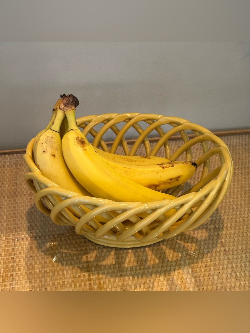 American Pottery Stoneware yellow oval bread / fruit basket new with tag!